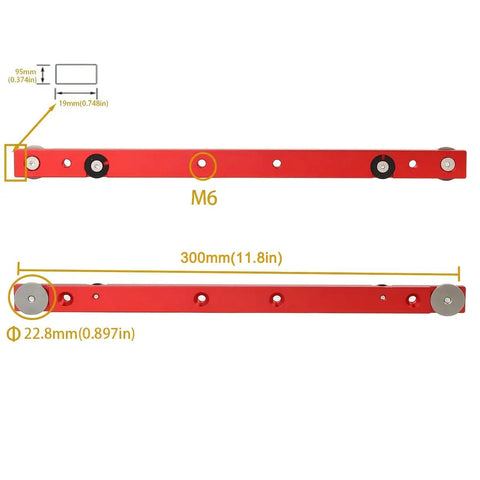 Aluminum Miter Bar Clamp Tool Slider For Table Saw Gauge Rod T Slot Track Rail 300mm Red dimensions and details