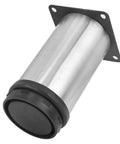 Close-up of 4 Pack Adjustable Furniture Legs Stainless Steel Plated Round Cabinet Feet 3.9 Inch Height, black base view.
