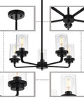 Dope Five Light Black Pendant Chandelier With Clear Glass Cylinder Shades And Gooseneck Arms For Dining Room Entryway