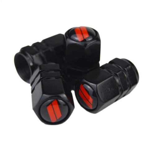 Dodge Valve Stem Caps Set Of 4 With Aluminum Alloy Cap Trim And Resin Emblem 360 Degree Rotating Tire Valve Covers
