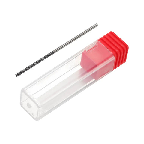 Carbide Square Nose End Mill Bit 3/32 Inch Shank 1 Inch Cutting Length 3 Inch Overall 4 Flutes TiAlN Coated Milling Cutter For Hardened Steel HRC 53 to 55 30 Degree Helix Beefy Metal Milling Tool displayed with red plastic case
