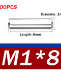 Set Of 100 Premium 304 Stainless Steel Dowel Pins, Precision Ground For Tight Fit, Solid Metal Dowel Pins For CNC Machining, Machinery, Fixtures And Mold Fastening, 1x8, showing size and quantity