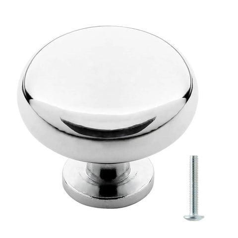 5 Pack Polished Chrome Cabinet Knobs, Round Drawer Handles For Kitchen Cabinets, Doors, Bathroom Vanities, Closets, Dressers, Easy Install Zinc Alloy Set For Doors And Drawers, with screw