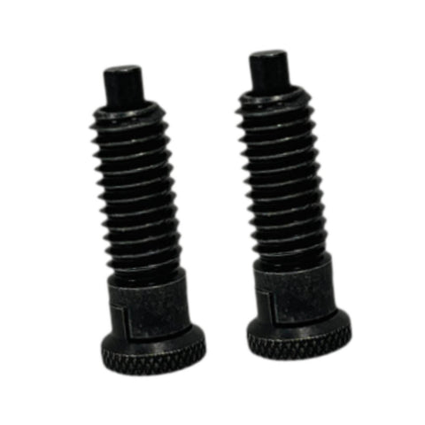 Hella Reliable Self Locking Ball Nose Plunger With Thumb Turning Knob For Exact Indexing And Safe Rotation Stoppage In Durable Carbon Steel pair of black plunger units.
