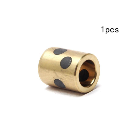 One Piece Heavy Duty Sleeve Bearing With 8Mm Bore 12Mm Outer Diameter For Ironclad Carbon Steel Copper Oilless Bushings, brass with black spots.