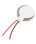 3V DC Coin Vibration Motor 12000 RPM Flat Micro Shaker For Mobile Phones And Weekend Creators in steel with red and black leads.