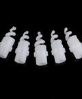 Five Piece Heavy Duty Plastic Spiral Full Cone Spray Nozzle Tips For Garden Irrigation Featuring One Fourth To Three Quarter Inch Fittings, white polypropylene.