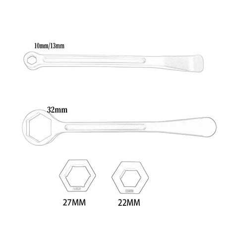 Aluminum CNC Tire Iron Tool Kit For Dirt Bikes, Raceline Lever Set with 10mm, 13mm, 22mm, 27mm, 32mm hex wrench heads