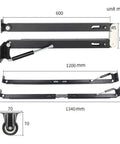 Hidden Desktop Folding Connector Accessories Kit For Space Saving Desks And Tables, Quiet Hydraulic Fold Down Desk Hinges For Dining Tables, Bar Cabinets And Workstations, Complete Set. 600mm and 1200mm black aluminum alloy hinges shown