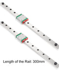 MGN12H 300mm Linear Rail Guide Set Two Rails 8mm for upgrading 3D printers and CNC machines, heavy duty steel, shown in pair.