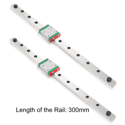 MGN12H 300mm Linear Rail Guide Set Two Rails 8mm for upgrading 3D printers and CNC machines, heavy duty steel, shown in pair.