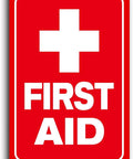 Notice Sign for Workplace Safety and First Aid Station Identification Weather-Resistant Aluminum Wall Plaque 8x12 Inch with cross icon