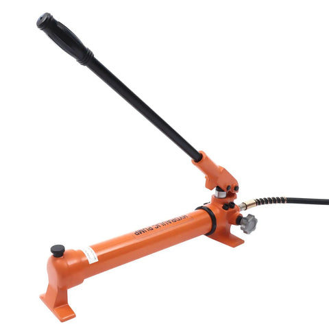 Hella Heavy Duty 10k PSI Single Acting Hydraulic Hand Pump With 1500ml Tank, orange iron construction for lifting and pressing.