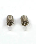 E10 miniature screw base bulbs rated at 4.5 volts, ideal for flashlight use, showing filaments and glass design.