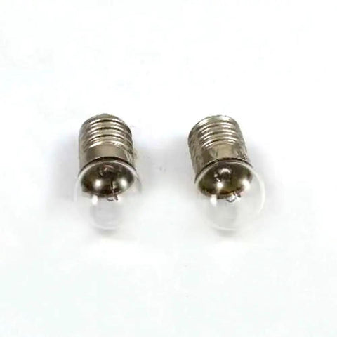 E10 miniature screw base bulbs rated at 4.5 volts, ideal for flashlight use, showing filaments and glass design.