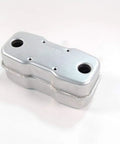 Dual Inlet Muffler Replacement Part For Lawn Gear, OEM 751-0616B, angled view showing dual inlets and heavy duty steel construction