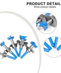 Front view of Floweringbeter carbide hinge boring bit set with blue plastic-coated bits for drilling laminate, plywood and wood