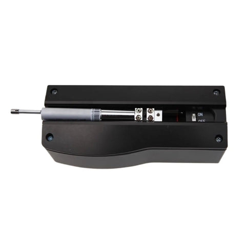 Digital Surface Roughness Tester Heavy Duty Portable Profilometer Gauge for Metal Parts Industrial Quality Inspection and Plastic Wood Finish Measurement Real Deal Precision No Sweat Operation, top view with silver probe.