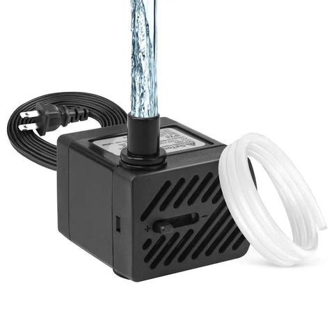 Ultra Quiet Submersible Water Pump 50 GPH 3W with tubing and power cord, ideal for aquariums and fountains