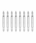 Straight Up Premium Stainless Steel Watch Spring Bars 10Mm Wide With 1 5Mm Thickness 8 Piece Kit Silver Tone double flange pins displayed in a row.