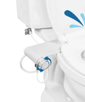 Ultra Thin Rear Feminine Right Handed Bidet Attachment for Toilet with Self Cleaning Dual Nozzles, easy install shown on toilet