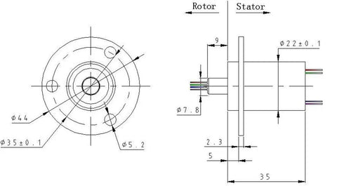 3 To 5 Wire Electrical Slip Ring 15A 22mm Rotary Collector Ring With 360 Degree Rotation Gold Gold Contacts Durable Commutator Joint For PTZ Cameras Data And Image Transmission High Current 30A Variant Available technical drawing