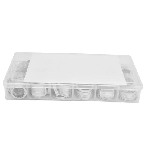 Rustproof Aluminum Washer Kit With Storage Box 450 Pcs Flat Round Washers For DIY Projects Super Handy Furniture Repair Appliances And Outdoor Gear Ultra Durable Gaskets For Quick Easy Home Fixes in labeled clear box