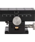 Side view of Manual XY Linear Stage For Precision Trimming, 40x90mm platform with detachable gear guide and dovetail rail system.