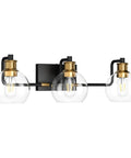 Matte Black And Antique Bronze 3 Light Vanity Fixture With Glass Globes Over Mirror Industrial Farmhouse Bathroom Lighting