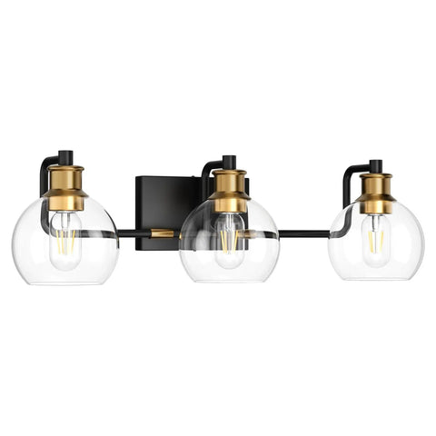 Matte Black And Antique Bronze 3 Light Vanity Fixture With Glass Globes Over Mirror Industrial Farmhouse Bathroom Lighting