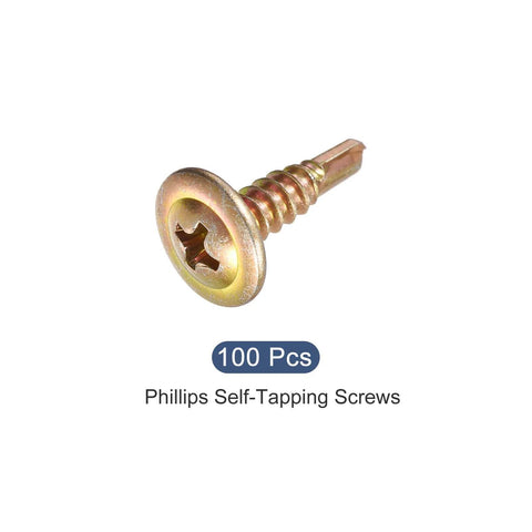 Phillips Self Tapping Screws Size Eight By One Half Inch, 100 Pack, Carbon Steel Dovetail Wood Screws Gold Tone
