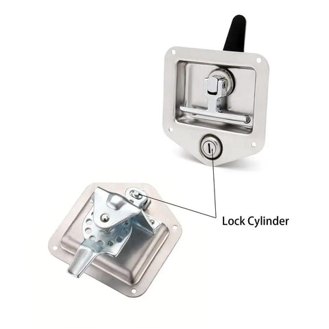 Two Pack Keys Alike Five Eighths Inch Lock Cylinder Tool Box Lock Replacement for Flush Mounted T Handle Truck Tool Box Easy Install Durable Chrome Finish For Pickup showing lock mechanism and keyhole
