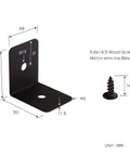 Technical diagram of 4 Pack Heavy Duty Iron Corner Protectors 2x2x1.5 Inch Black Decorative Corner Brackets with matching wood screw.