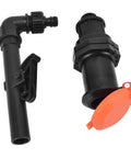 Heavy Duty Hose Water Intake Connector That Slams Shut To Stop Leaks Fast For Your Irrigation System, Lawn Sprinklers, And Greenhouse Gardens In Style. Black ABS G3/4 quick-connect valve with orange cap