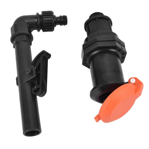 Heavy Duty Hose Water Intake Connector That Slams Shut To Stop Leaks Fast For Your Irrigation System, Lawn Sprinklers, And Greenhouse Gardens In Style. Black ABS G3/4 quick-connect valve with orange cap