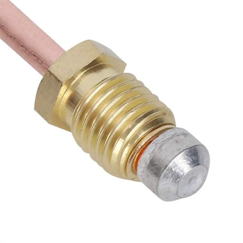 Close-up of Gas Thermocouple With M8x1 End Nut And Head Tip Sensor For Outdoor Gas Setups, brass and silver construction