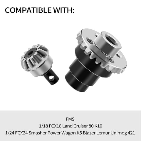 Axle Diff Gear Set 12T 24T Steel Bevel Gear Beefed Up Upgrade for FMS FCX24 1/24 and 1/18 RC Cars CNC Machined Hardened Steel Diff
