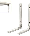 Rock Solid Stainless Steel Corner Bracket With Reinforced L Brace Design For Wall Mounted Shelving And Heavy Load Support No Sweat Setup Built Tough For Garage Workshop Diy Projects, close-up view of sturdy brackets.