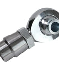 1.25 Inch Heim Joint Rod End Kit Chromoly Linkage Adapter Set For Off Road Suspension Beefy Upgrade That Eliminates Steering Play And Linkage Deflection In Extreme Rock Crawling, Heavy Duty Universal Fit For Custom Chassis close-up chrome rod end