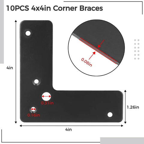 Heavy Duty L Shaped Corner Braces Four Inch 10 Pack Right Angle Brackets For Wood Frames Beds Tables Cabinets And Chairs Cold Rolled Steel Joining Plates Built To Last Joints With 33 Lbs Load Capacity