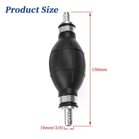 All Purpose Universal Fuel Primer Bulb And Rubber Fuel Line, 10mm Inlet And Outlet, Fits Car, Boat, Marine And Motorcycle Carburetors, Low Pressure Fuel Systems, Three Eighths Inch Connections, Model 9001080A