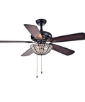 Crystal Bowl 52 Inch Ceiling Fan With 3 Lights Black Bronze Finish, ETL Listed Hardwired Fixture, Uses Three E26 Bulbs Not Included