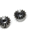 Two Pack 0.8M 15T Bevel Pinion Gear Set 1 To 1 Ratio, 12.7mm Outer Diameter, 8mm Total Length, Brass Bevel Gear displayed