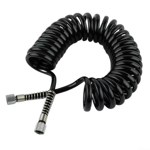 Pro Grade Pu Airbrush Hose With Snap Tight Quick Connects For Zero Sweat Leak Free Action And Nifty Flex Appeal Plus Inch Eight Female Bsp Ends That Twist Like A Dream For Gritty Auto Body Work And Sweet Weekend Craft Sessions, coiled black tubing.