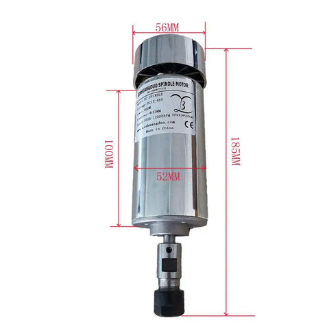52mm CNC Spindle Motor 400W DC 12 To 48V With ER11 ER16 Chuck for Engraving Machine and DIY CNC Projects, showing dimensions