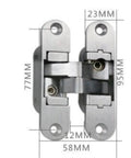 Two Pack 180 Degree Concealed Cross Door Hinges Alloy Invisible Hinge with measurements for furniture hardware installation