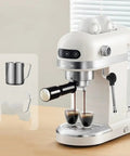 Compact Semi Automatic Coffee Maker With Built In Bean Grinder And Fast Milk Frother Tailored For Home Bars brewing espresso shots.