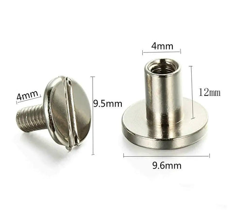 Fifty Heavy Duty Chicago Binding Screws For Real Leather Goods And Tough Belt Tacks Totally Rock Solid Nickel Coated M4 Fasteners with dimensions