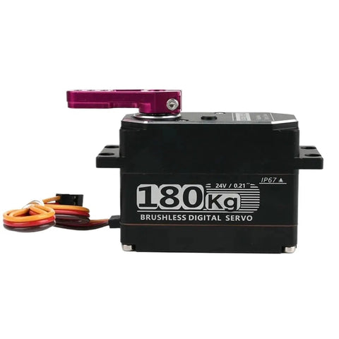 Heavy Duty 180 Kg Cm Digital Servo Motor 24V Brushless High Torque Waterproof Metal Gear 180 Degree Swing For Robotics RC Cars CNC And Automation Ideal For Industrial Robots And Hobby Projects, black 24V metal servo with cable