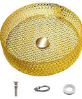 s Sink - Tempered Bathroom Vessel Basin for Bar, Cloakroom, Countertop with Accessories - Design for Home Decor, yellow, round, textured surface.